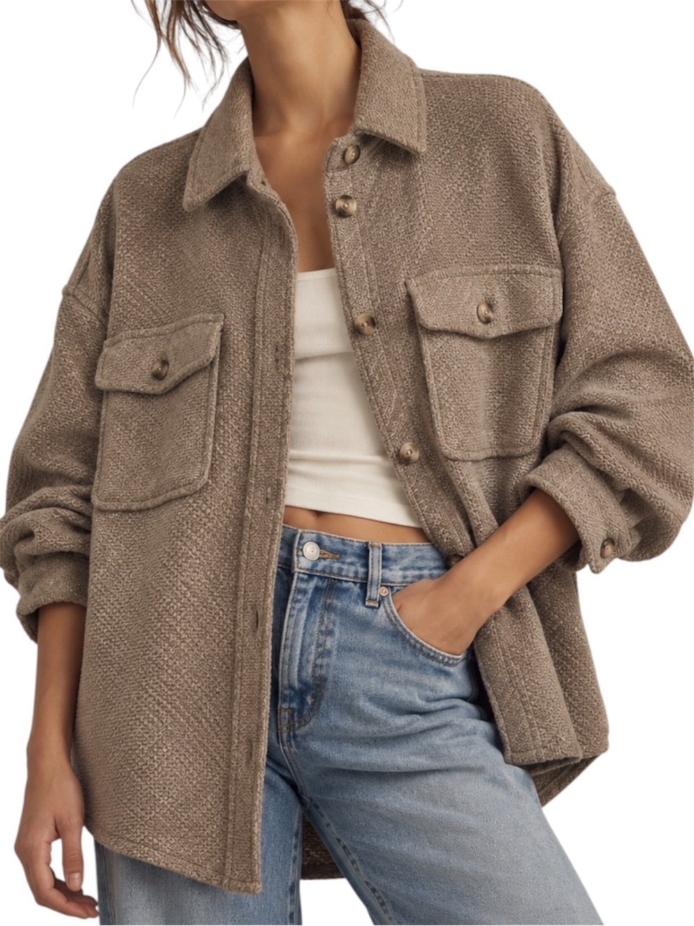 By Anthropologie Oversized Textured Knit Shacket Shirt Jacket Medium